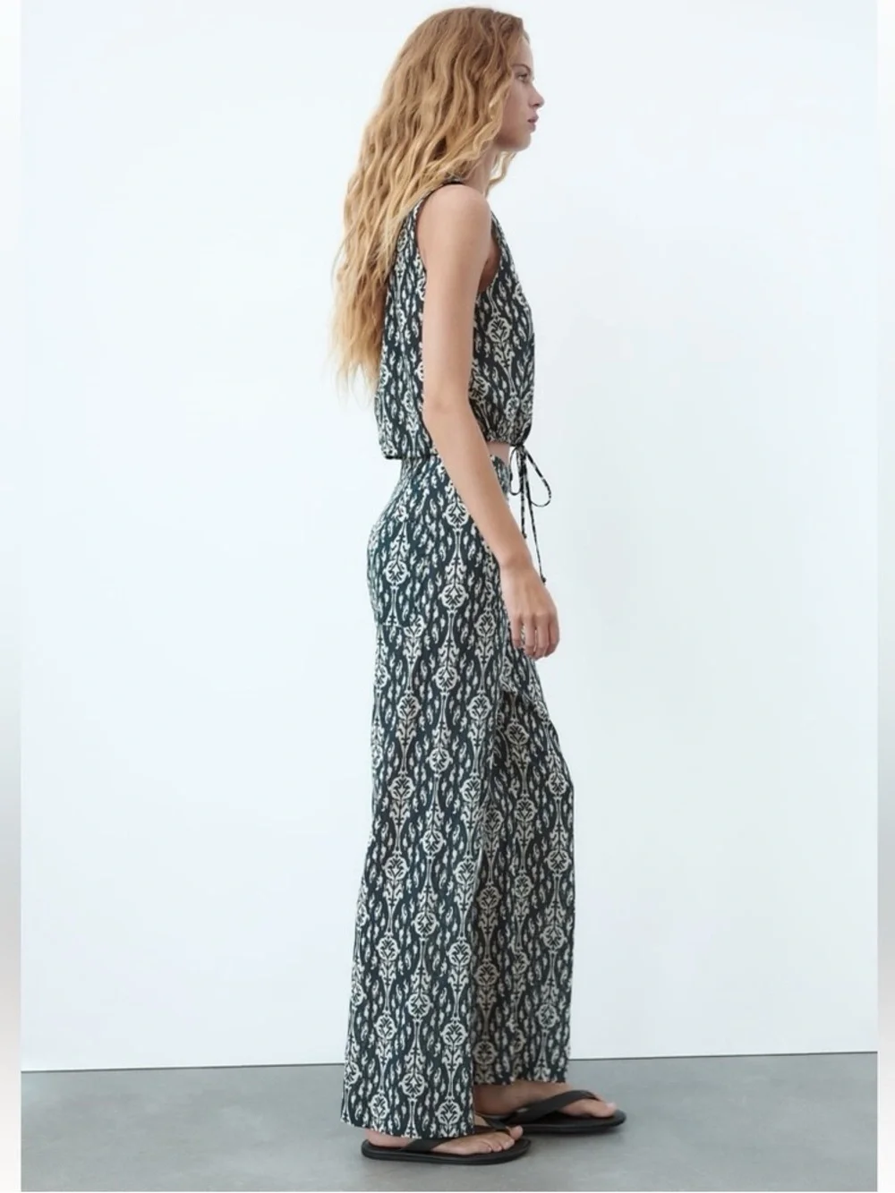 Zara Ikat Print Wide Leg Button Front Boho Wide Leg 100% Cotton Relaxed Pant XXL